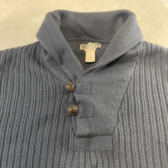 Duluth Trading Co. 2XLT Blue Cable Knit Ribbed Shawl Collar L/S Pullover Sweater - Picture 3 of 8